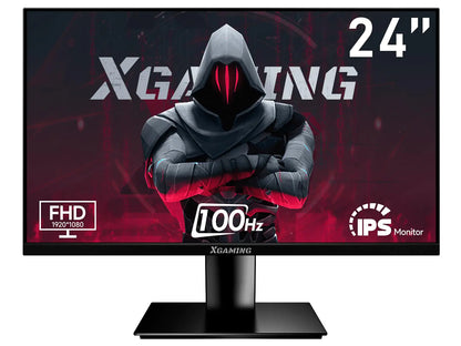 XGaming 24 Inch Monitor FHD 100Hz 1080P IPS 16:9 Frameless Computer Monitor 99% sRGB Low Blue Light Eye Care FreeSync PC Screen Built-in Speakers HDMI VGA Display VESA Tilt Adjustable Black