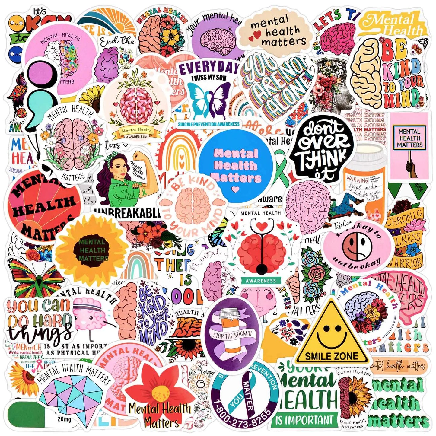 Inspirational Stickers for Water Bottles 100Pcs Mental Health Stickers for Laptops Computers PVC Mental Health Gifts Given by Psychotherapists to Teens Adults Students Teacher Employees